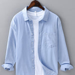 Long Sleeve Linen Cotton Shirt with Pocket