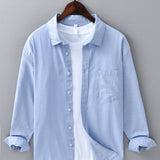 Long Sleeve Linen Cotton Shirt with Pocket