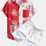 Two Tone Rose Print Shirt & Swim Shorts Set