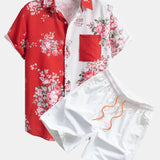 Two Tone Rose Print Shirt & Swim Shorts Set