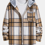 Contrast Flannel Plaid Hooded Overshirt