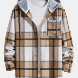 Contrast Flannel Plaid Hooded Overshirt
