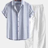 Stripe Linen Shirt & Straight Leg Linen Pants Set