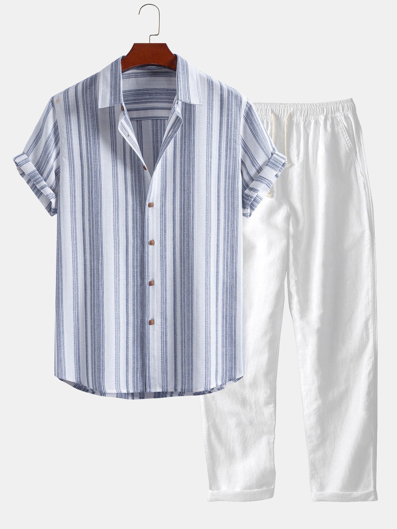 Stripe Linen Shirt & Straight Leg Linen Pants Set