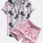 Palm Tree Flamingo Print Shirt & Swim Shorts Set