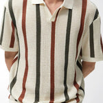 Multicolour Vertical Stripe Pointelle Knit Polo