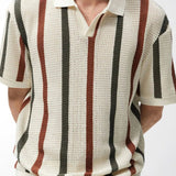 Multicolour Vertical Stripe Pointelle Knit Polo