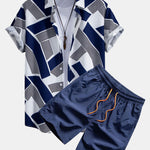 Color Block Geometry Print Shirt & Swim Shorts Set
