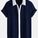 Contrast Ribbed Shirt & Drawstring Ribbed Shorts Set