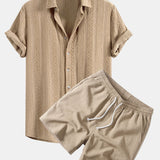 Geometric Jacquard Shirt & Crinkle Textured Drawstring 5" Shorts Set