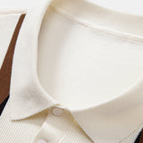 Stripe Geometric Jacquard Knitted Polo Shirt & Tapered Trousers Set