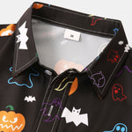 Halloween Ghost Pumpkin Print Button Up Shirt