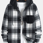 Relax Fit Contrast Corduroy Plaid Hooded Shirt