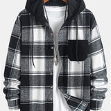 Relax Fit Contrast Corduroy Plaid Hooded Shirt