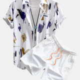 Brushstroke Print Shirt & Swim Shorts Set