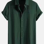 Short Sleeve Linen Shirt & Crinkle Textured Straight Leg Pants Set