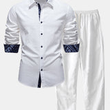 Contrast Paisley Print Linen Shirt & Straight Leg Linen Pants Set