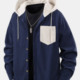 Long Sleeved Contrast Corduroy Hooded Shirt