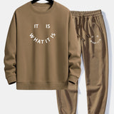 It Is What It Is Print Crew Neck Sweatshirt & Jogging Pants Set