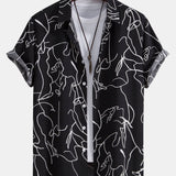 Abstract Line Print Buttton Up Shirt