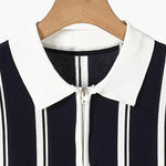 Contrast Vertical Stripe Half-Zip Knit Polo