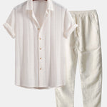 Geometric Jacquard Shirt & Straight Leg Linen Pants Set