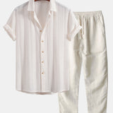 Geometric Jacquard Shirt & Straight Leg Linen Pants Set