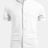 Muscle Fit Ribbed Stand Collar Shirt