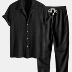 Texture Jacquard Cuban Shirt & Straight Leg Linen Pants Set