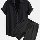 Waffle Shirt & Drawstring Waffle Shorts Set