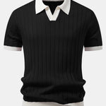Contrast Trim Stripe Johnny Collar Polo & Tapered Trousers Set