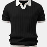 Contrast Trim Stripe Johnny Collar Polo & Tapered Trousers Set