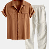 Linen Cuban Shirt with Pockets & Straight Leg Linen Pants Set