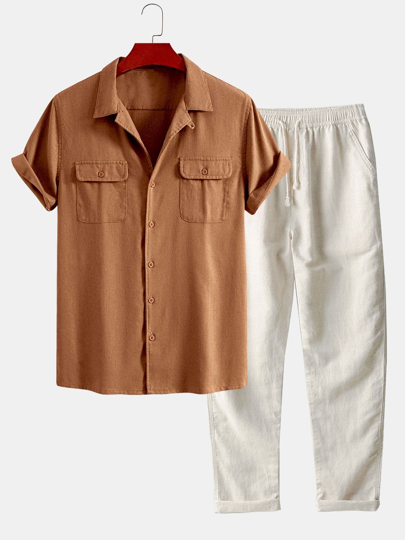 Linen Cuban Shirt with Pockets & Straight Leg Linen Pants Set