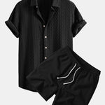 Geometry Rhombus Jacquard Shirt & Crinkle Textured Drawstring 5" Shorts Set