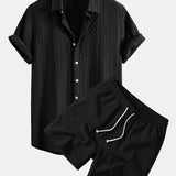 Geometry Rhombus Jacquard Shirt & Crinkle Textured Drawstring 5" Shorts Set
