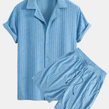 Striped Terry Cuban Shirt & Striped Terry Cuban Shorts Set