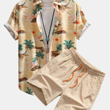 Flamingo Habitat Print Shirt & Swim Shorts Set