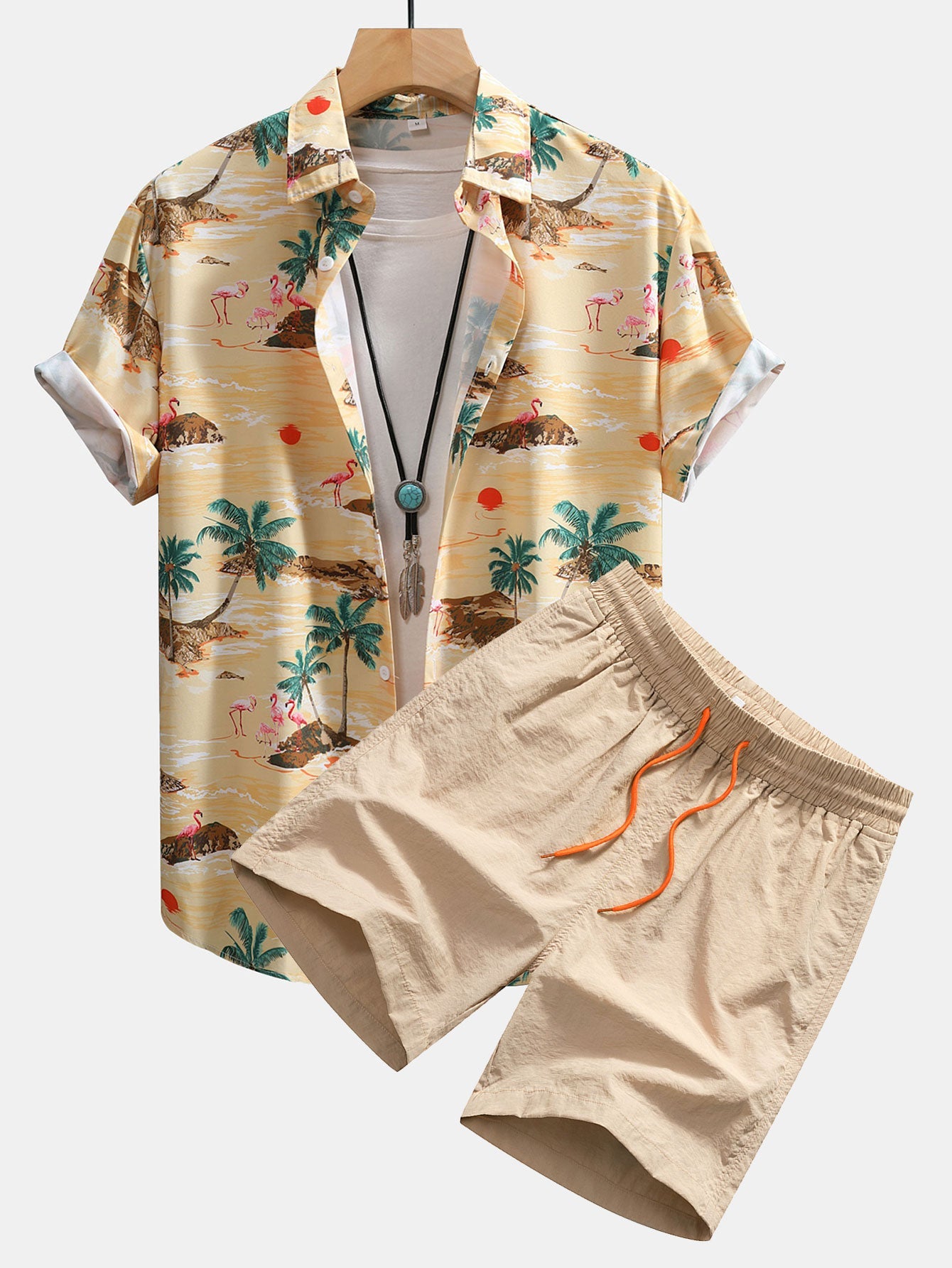 Flamingo Habitat Print Shirt & Swim Shorts Set