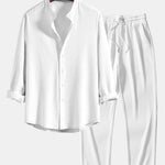 Long Sleeve Muscle Fit Ribbed Stand Collar Shirt & Ribbed Pants Set
