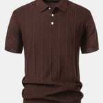Stripe Jacquard Knit Polo Shirt & Straight Leg Ribbed Pants Set