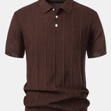 Stripe Jacquard Knit Polo Shirt & Straight Leg Ribbed Pants Set