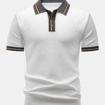 Contrast Trim Knit Polo Shirt & Slim Fit Tapered Trousers Set