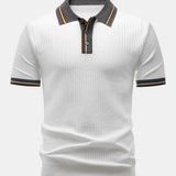 Contrast Trim Knit Polo Shirt & Slim Fit Tapered Trousers Set