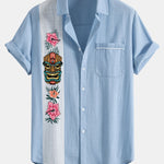 Tiki Tribe Hawaii Print Linen Contrast Button Up Shirt