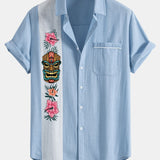 Tiki Tribe Hawaii Print Linen Contrast Button Up Shirt