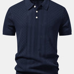 Geometric Jacquard Open Knit Polo & Straight Leg Linen Pants Set