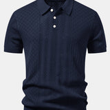 Geometric Jacquard Open Knit Polo & Straight Leg Linen Pants Set