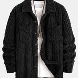 Geometric Jacquard Teddy Fleece Button Up Shirt