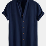 Crinkled Textured V Neck Shirt & Straight Leg Linen Pants Set